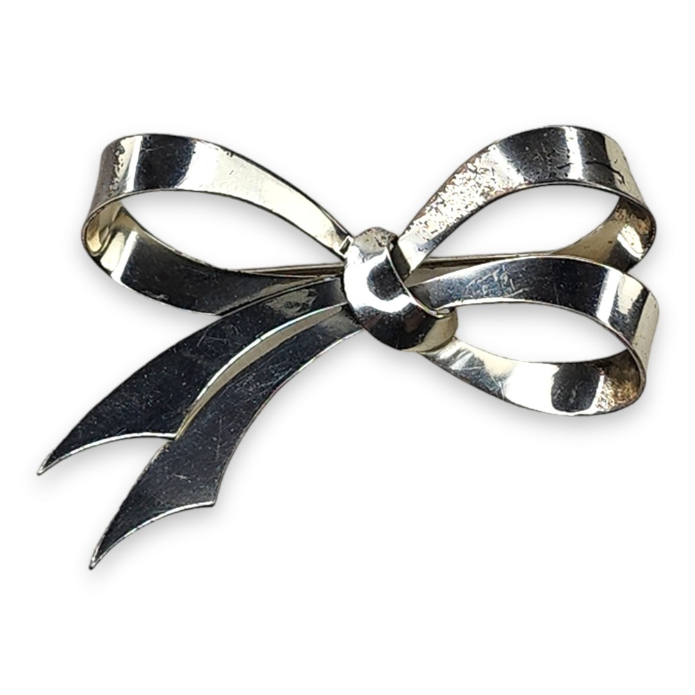 Vintage Sterling Silver‎ 925 Parisino Bow Shaped Brooch Pin